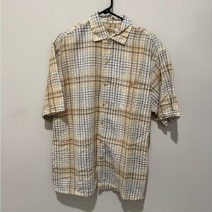 Tommy Bahama Beige and Blue Plaid Casual Shirt